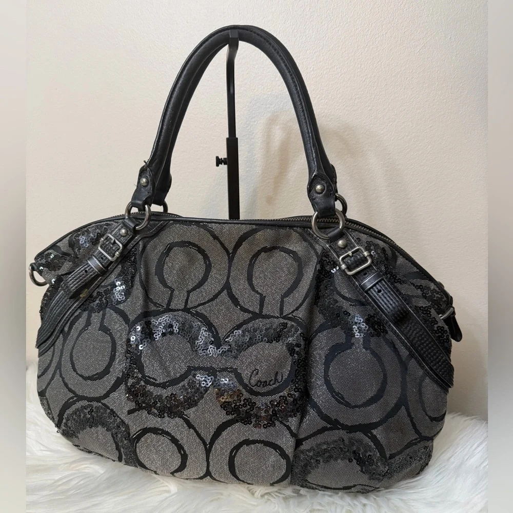Coach vintage Sequin Black and Gray Shoulder Bag#15940